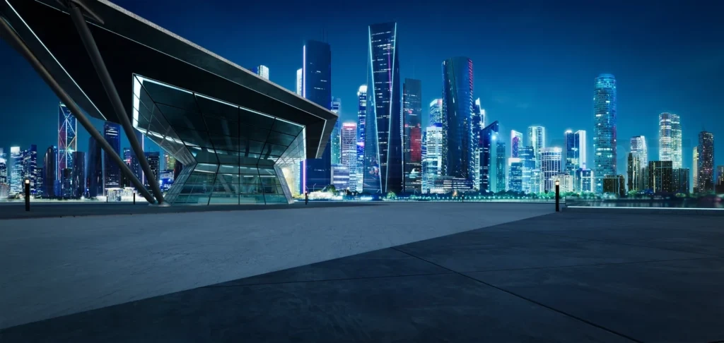 
3D empty concrete floor with polygon shape design modern buildin