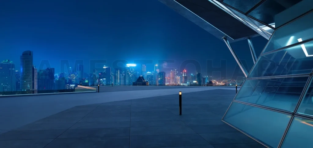 
3D empty concrete floor with polygon shape design modern buildin