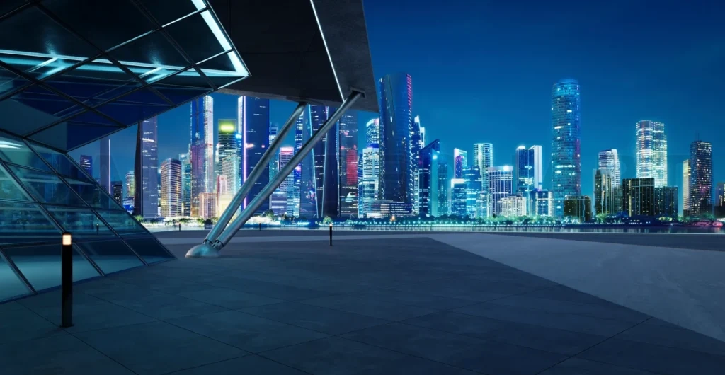 
3D empty concrete floor with polygon shape design modern buildin