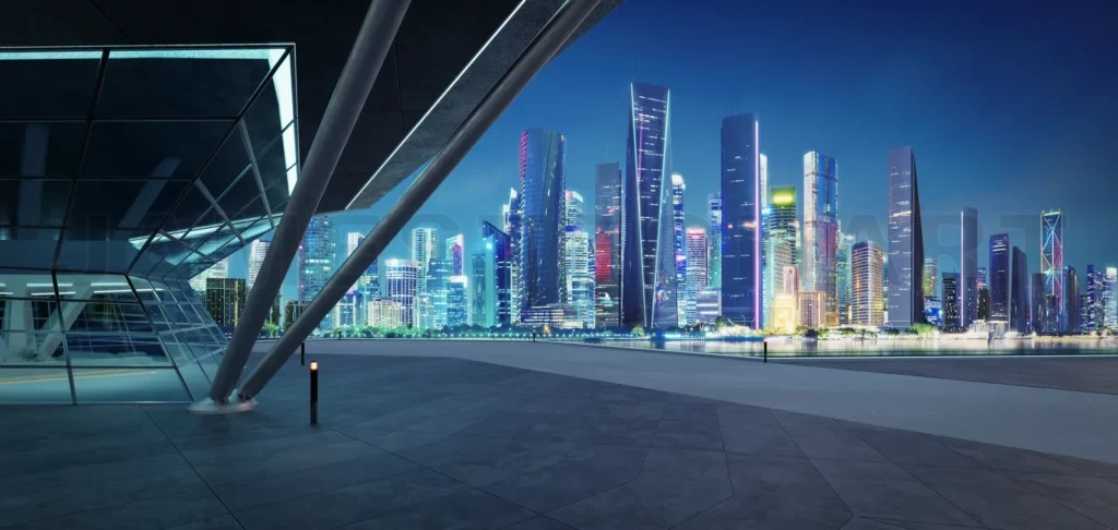 
3D empty concrete floor with polygon shape design modern buildin