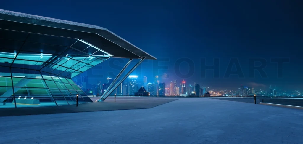 
3D empty concrete floor with polygon shape design modern buildin