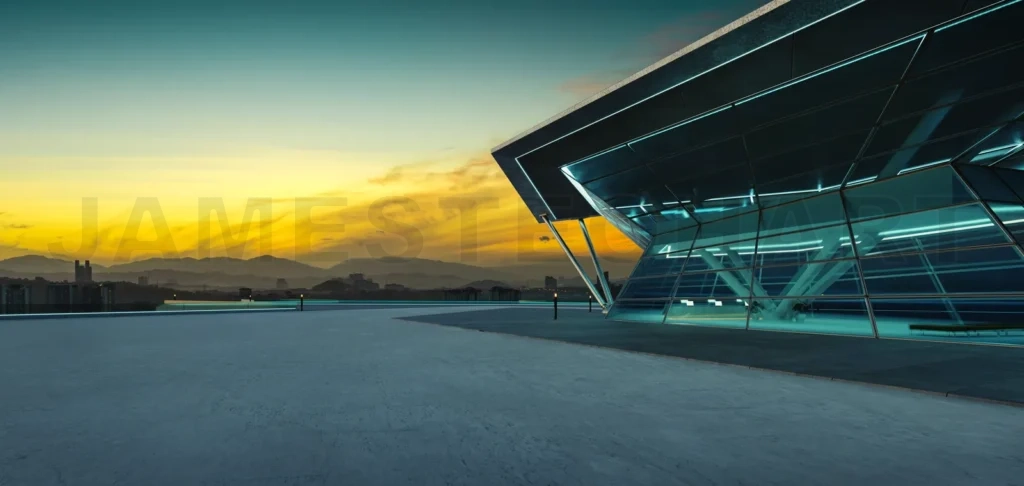 
3D empty concrete floor with polygon shape design modern buildin