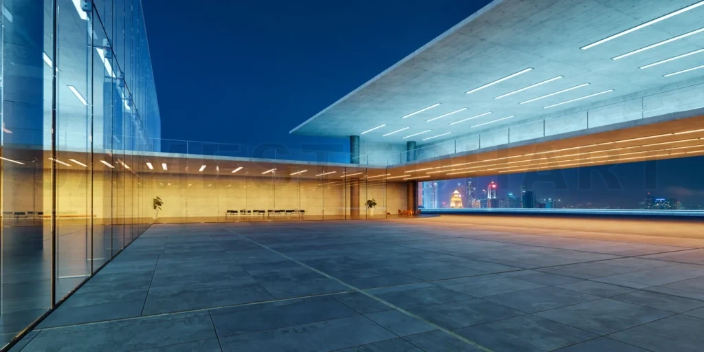 
Modern glass wall commercial buildings exterior with citiscape v