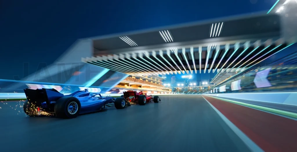 
3d render sport racing car fast driving to achieve the champion