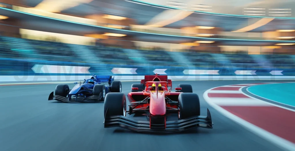 
3d render sport racing car fast driving to achieve the champion