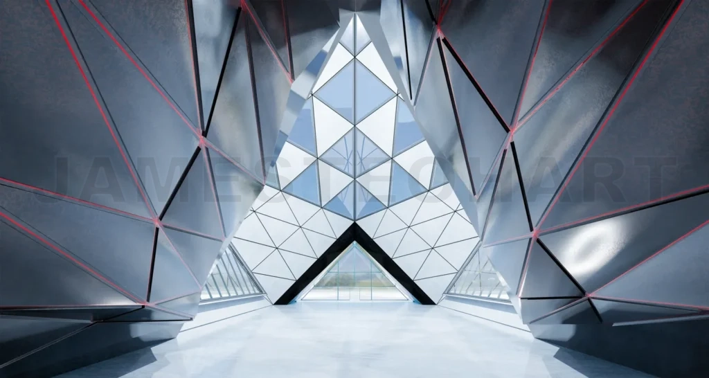 
Abstract triangle shape design modern Architecture building inte