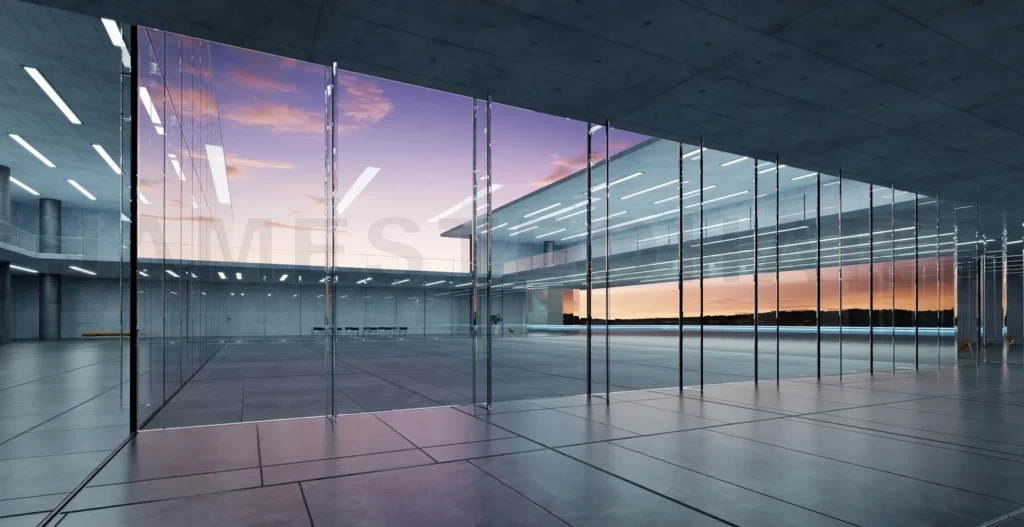 
Modern glass wall commercial buildings reception lobby hall