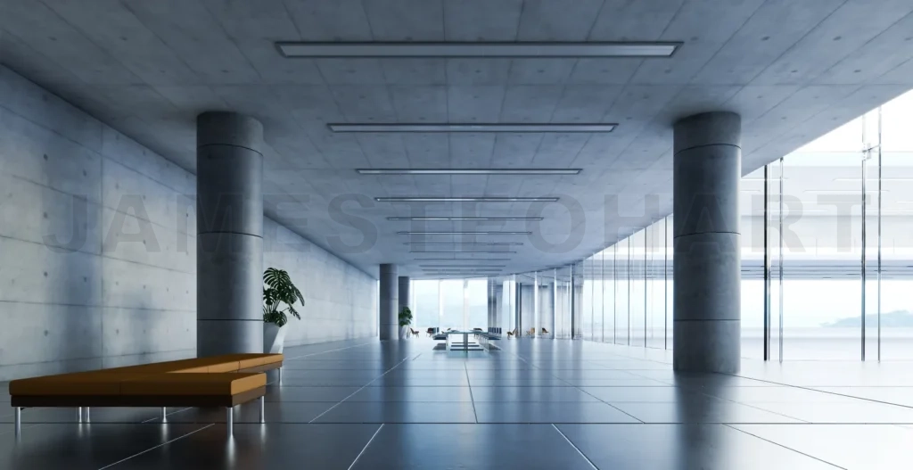 
Modern glass wall commercial buildings reception lobby hall