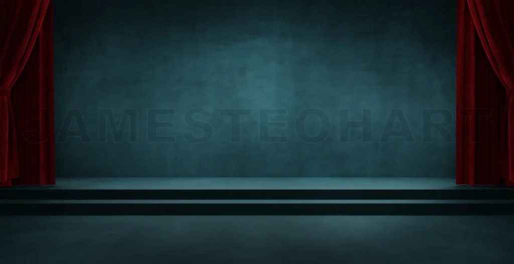 
3d rendering empty dimmy theatrical stage with the red curtains