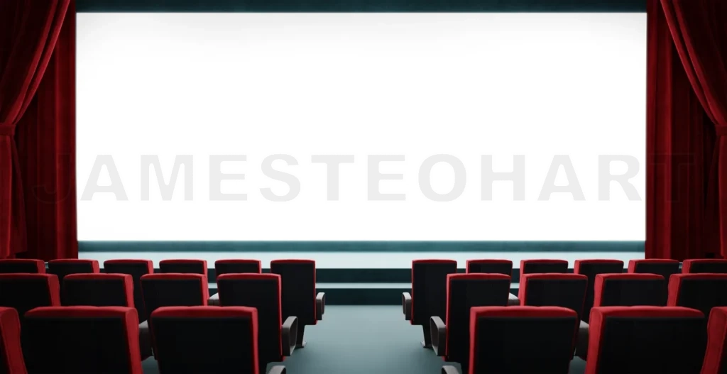 
3d rendering empty cinema with white screen