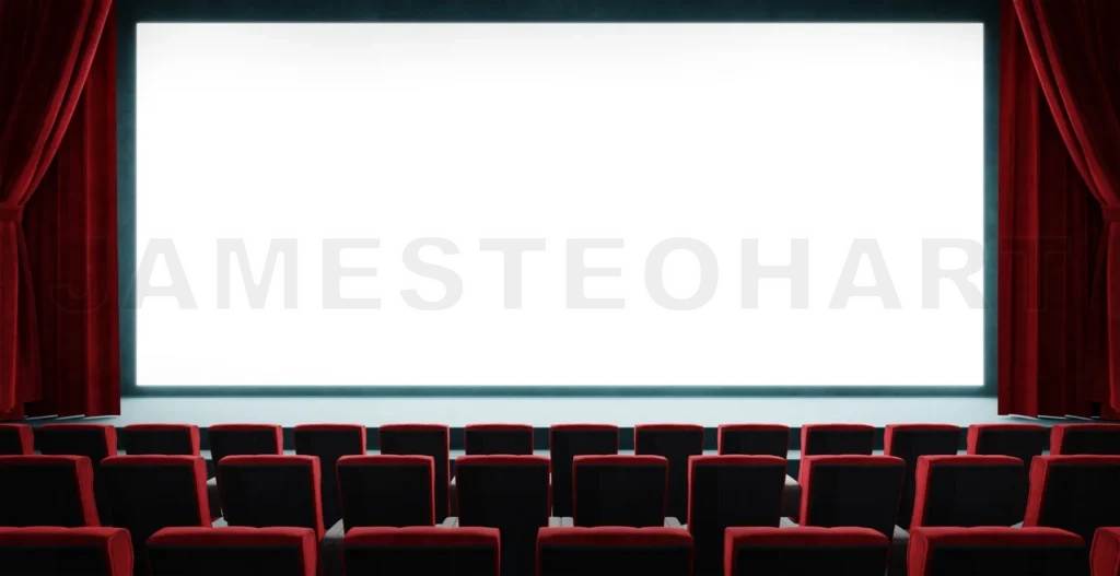
3d rendering empty cinema with white screen