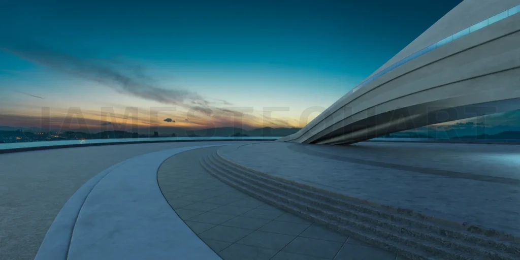 
Empty Floor with modern  futuristic streamlined design building