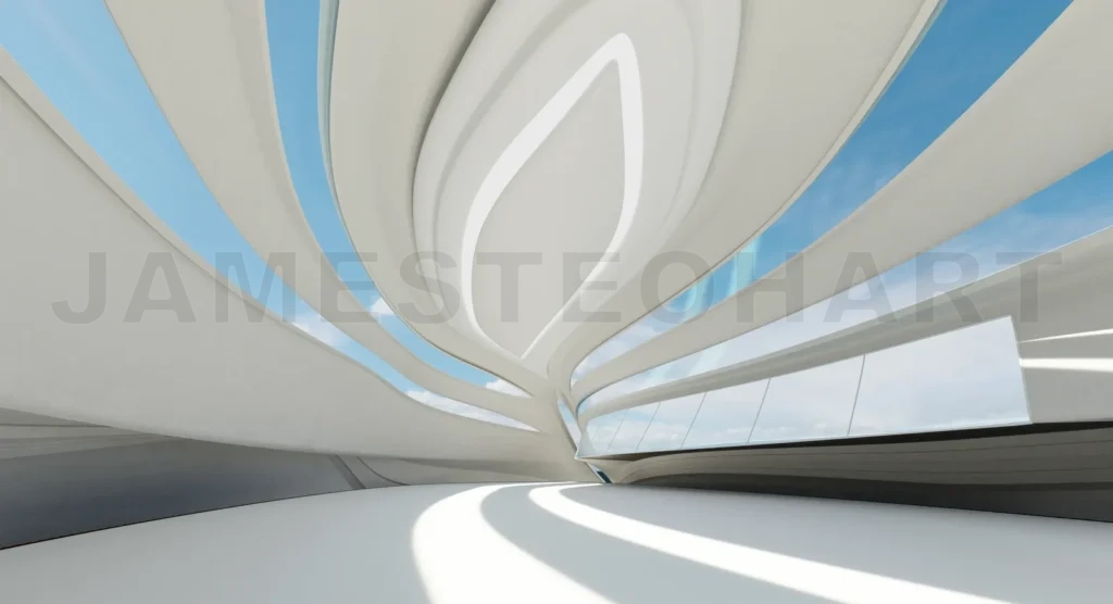 
3D rendering futuristic streamlined interior space design