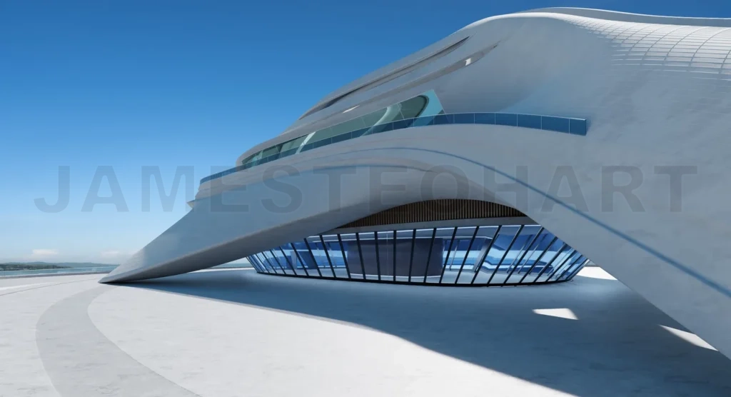 
Empty Floor with modern  futuristic streamlined design building