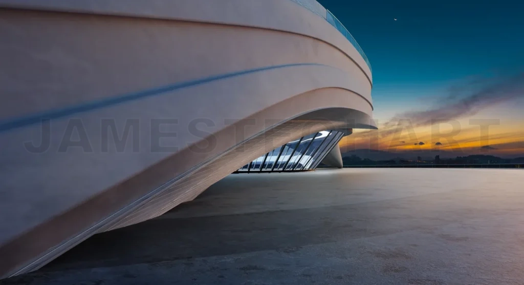 
3D rendering building exterior with futuristic streamlined desig