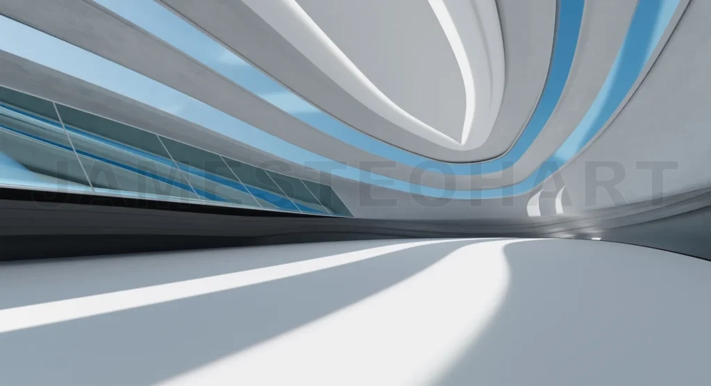 
3D rendering futuristic streamlined interior space design