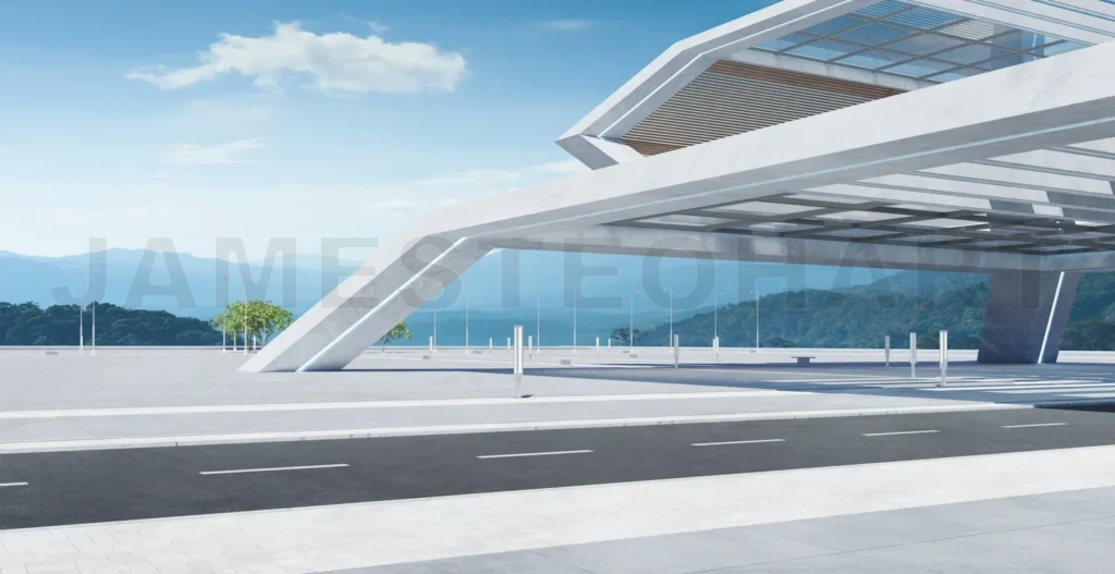 
Empty street under the bridge with beautiful morning landscape s