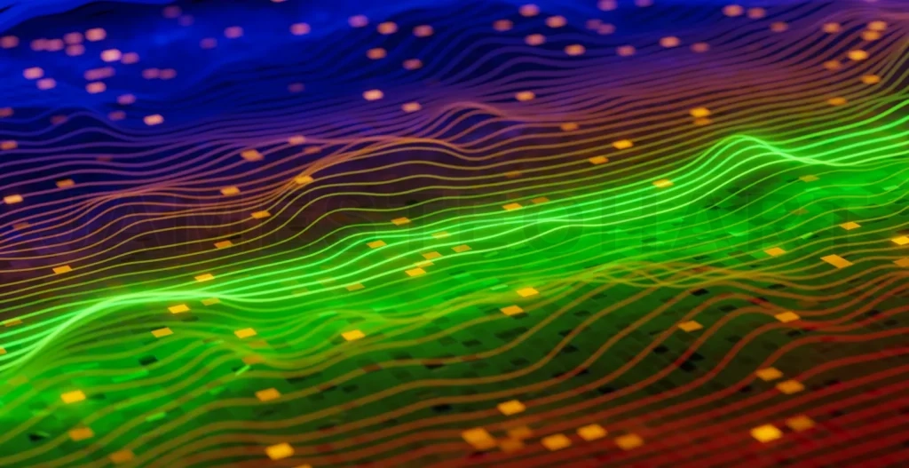 
3d rendering digital wave lines creating abstract data connection network