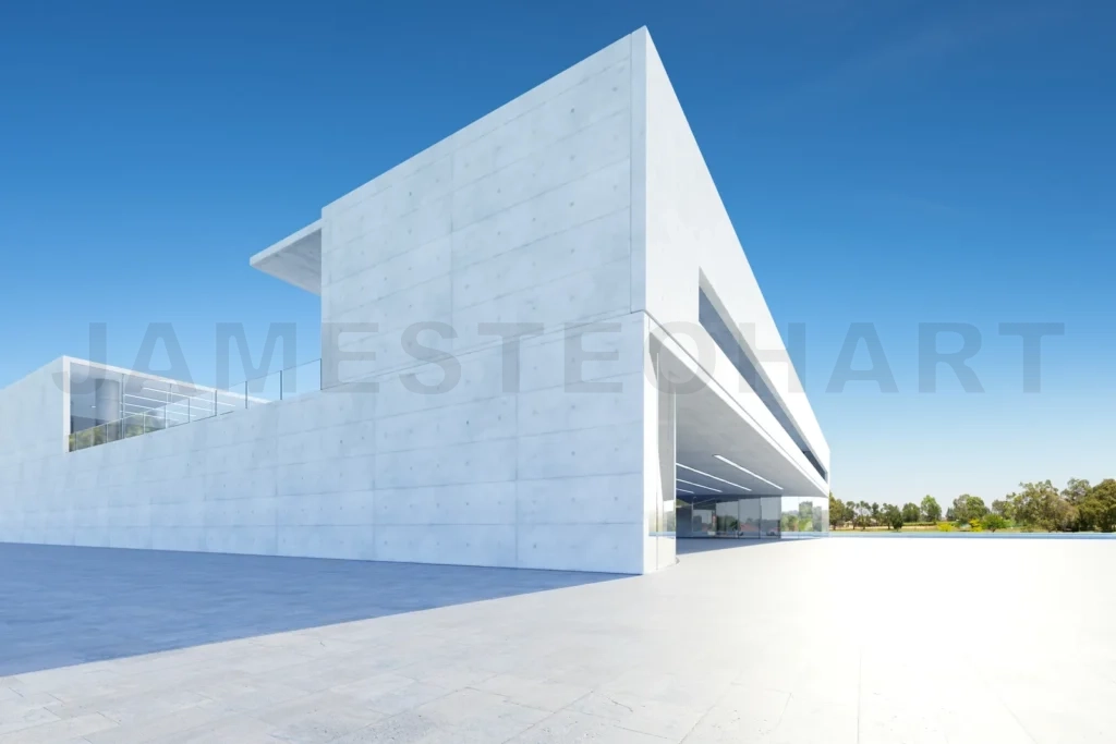 
Empty floor with office buildings and modern architecture