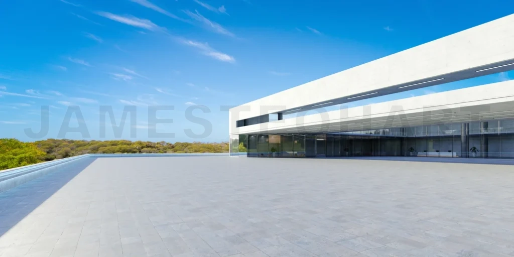
Empty floor with office buildings and modern architecture