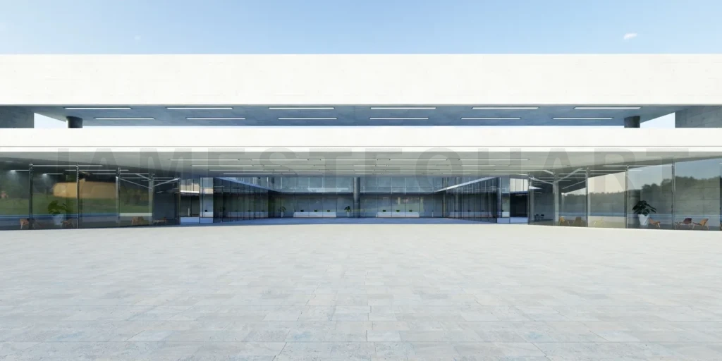 
Empty floor with office buildings and modern architecture