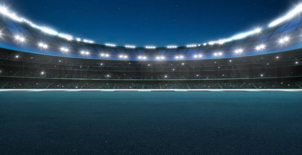 
3d rendering empty sports stadium racetrack at night with bright