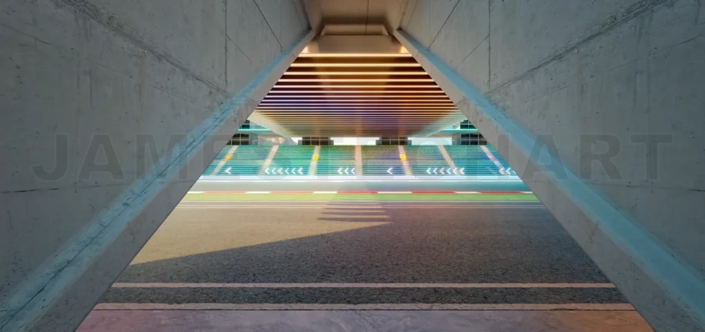 
3d rendering racetrack view from concrete tunnel
