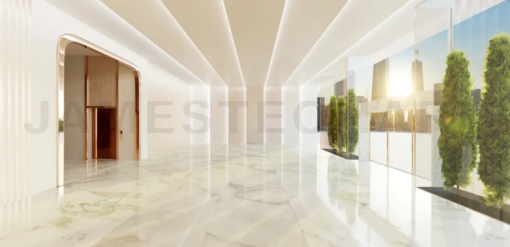 
Empty interior hall with modern and retro design