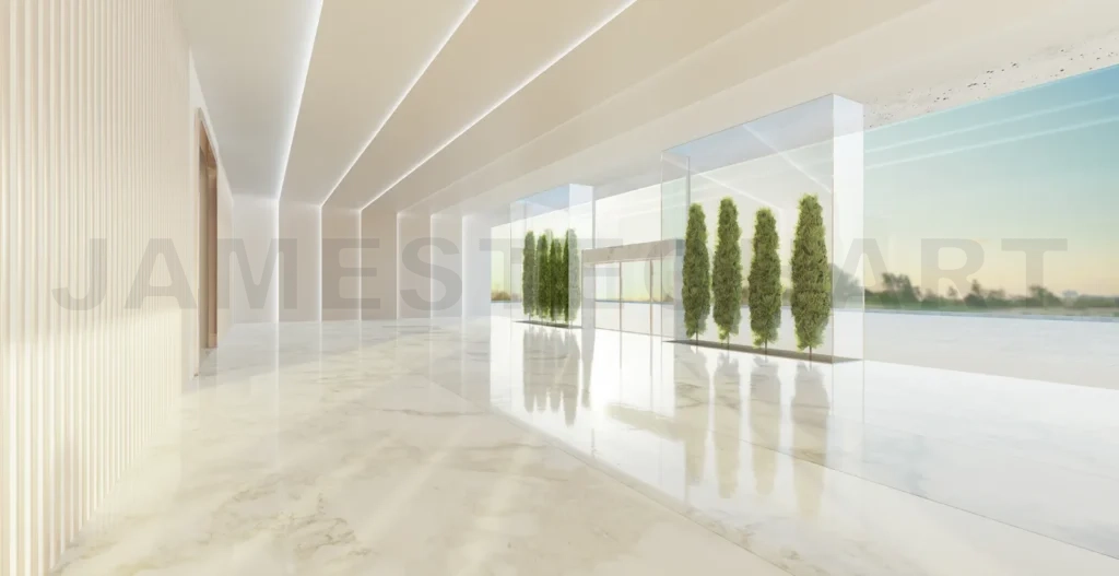 
Empty interior hall with modern and retro design