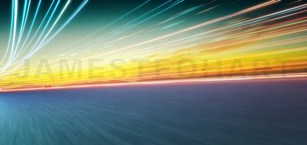 
3d rendering racing track at sunset with light trails