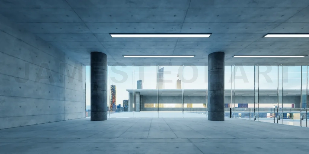 
Modern glass wall commercial buildings empty space