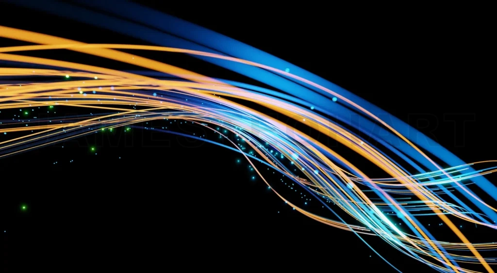 
Wave lines trails flowing dynamic in blue and orange colors