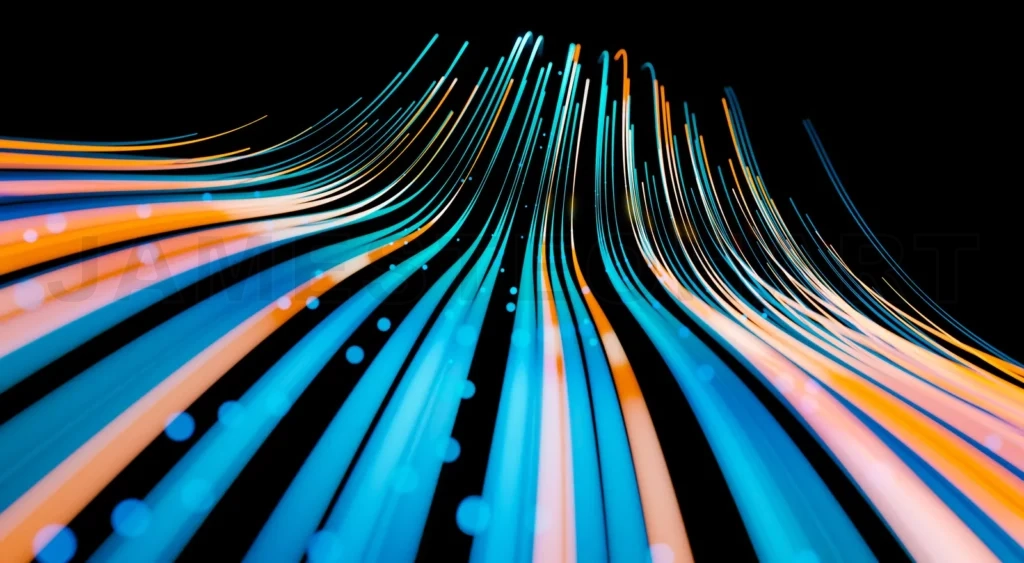 
Wave lines trails flowing dynamic in blue and orange colors