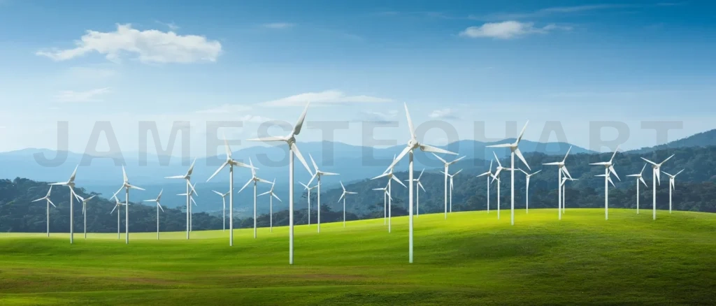 
Wind turbines in a field with beautiful landscape