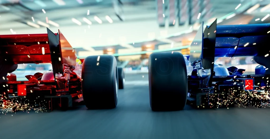 
3d render sport racing car fast driving to achieve the champion