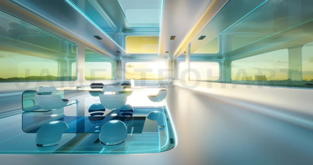 
Modern sci-fi futuristic interior office design with  beautiful