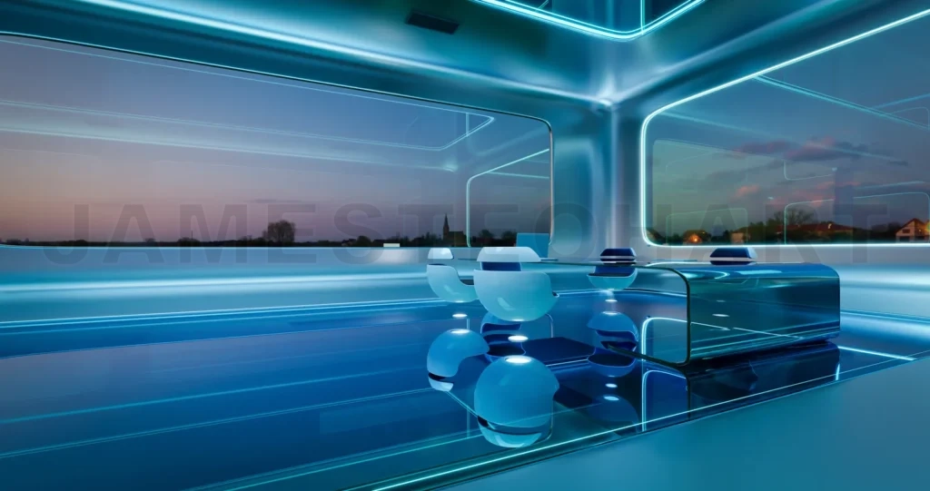 
Modern sci-fi futuristic interior office design with  beautiful