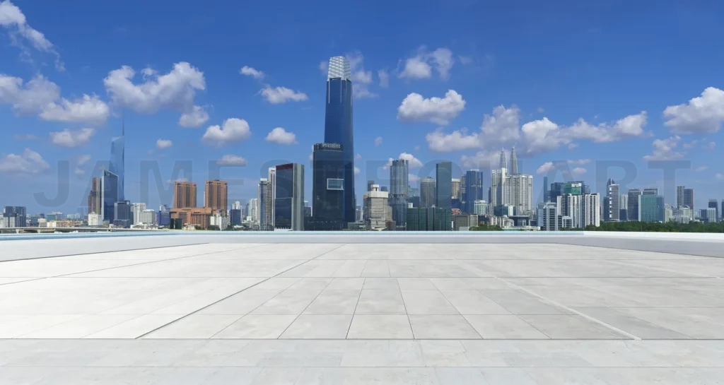 
Empty concrete plaza with kuala lumpur city skyline background