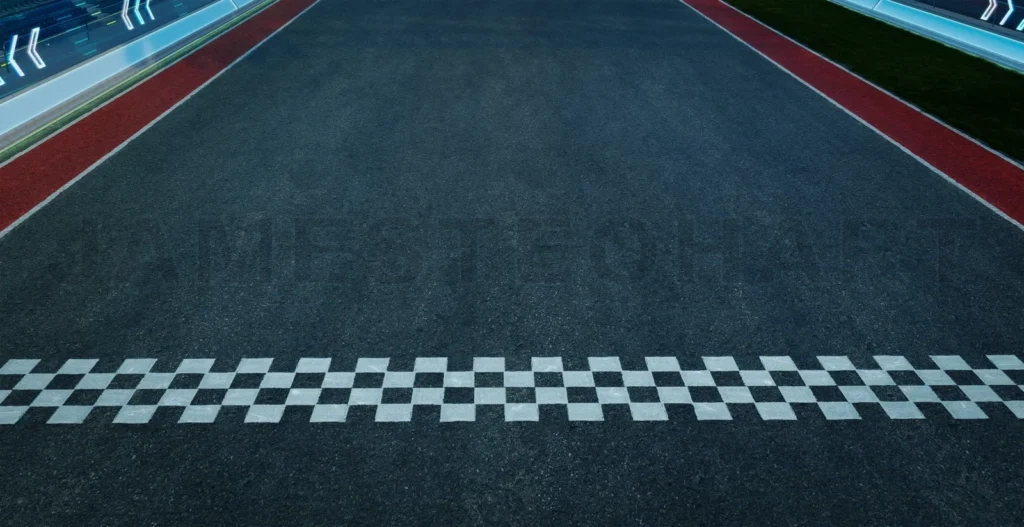 
3d render empty asphalt international race track with start and