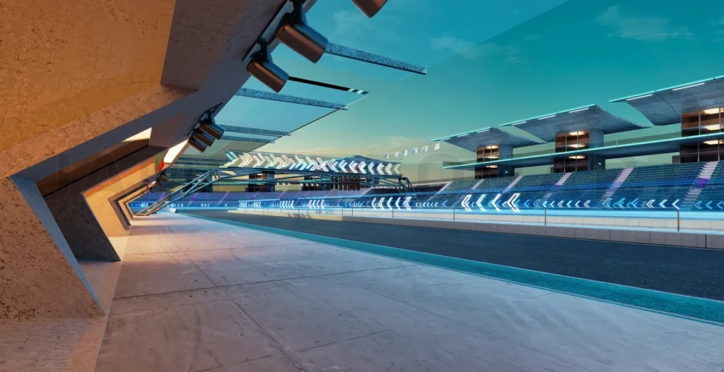 
3d rendering does not exist modern racing garage