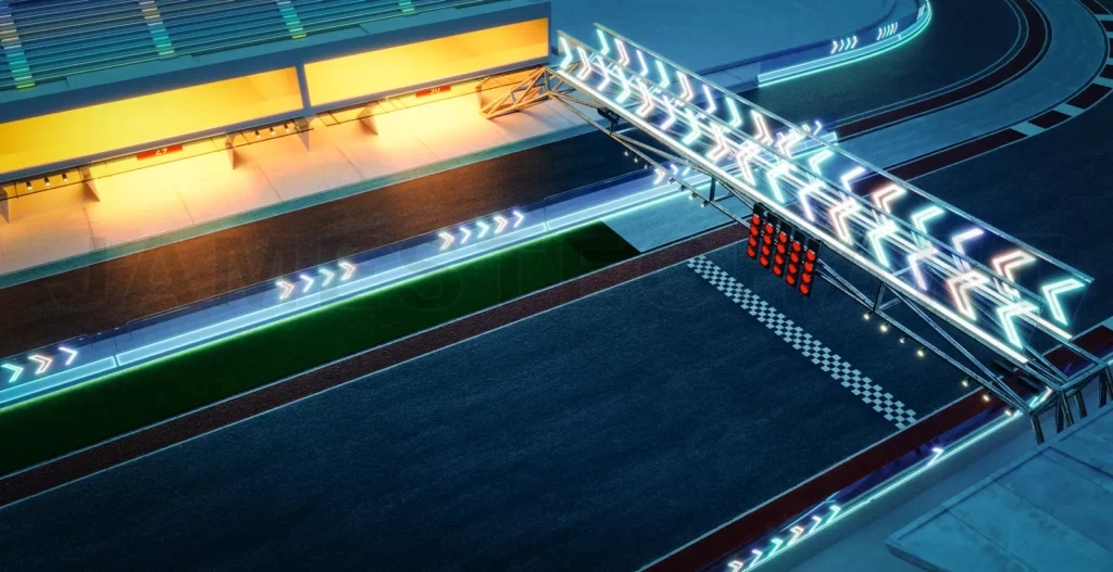 
Top aerial view empty asphalt international race track