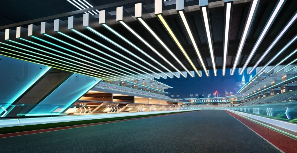 
3d rendering racing concept of evening scene futuristic racetra