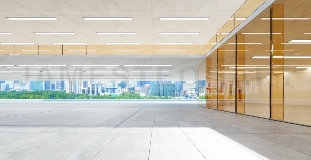 
3d rendering spacious modern interior features panoramic city sk