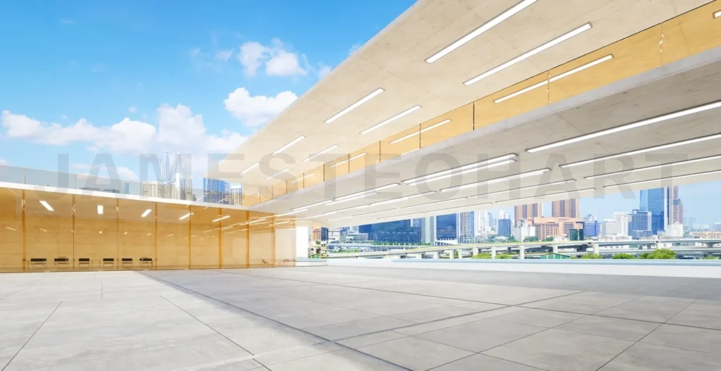 
3d rendering modern concrete terrace with linear lighting