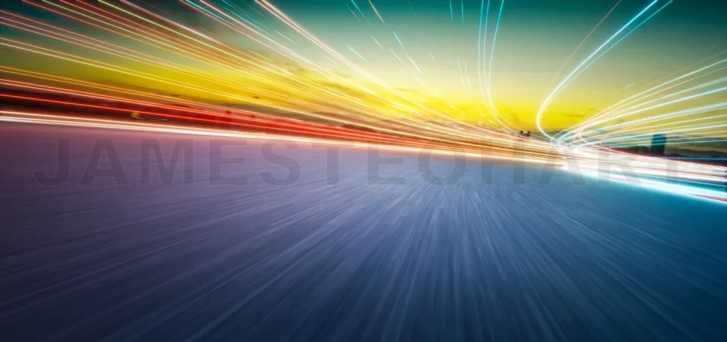 
3d rendering light trails and blurred motion on highway at sunset