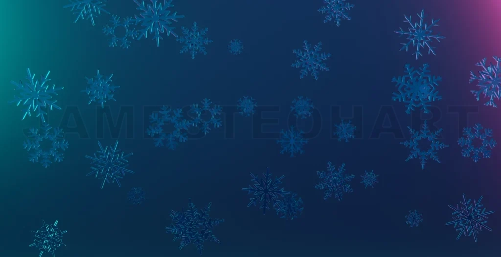 
3d rendering falling snowflakes on blue winter gradient background