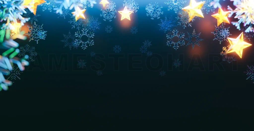 
3d rendering glowing stars and snowflakes forming a festive christmas border