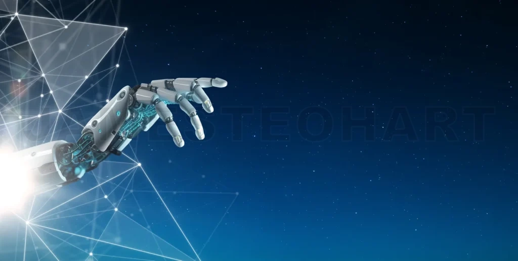 
The robotic hand sticks out from the virtual world