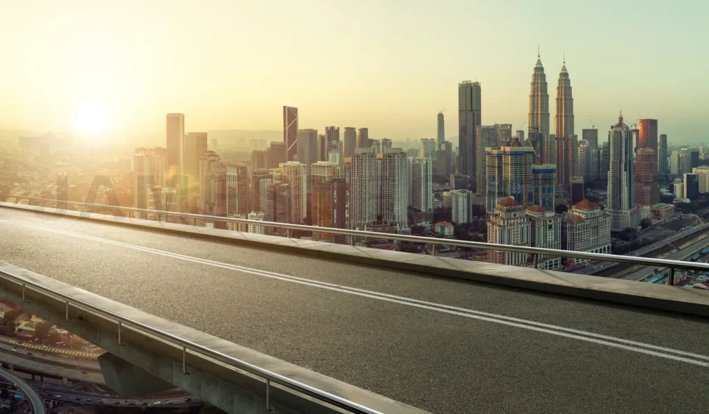 
Empty Asphalt Flyover  Road With Modern Cityscape Skyline , Sunrise Scene