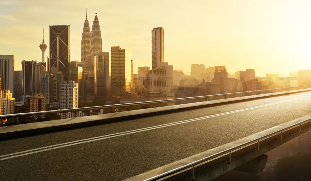 
Empty Asphalt Flyover  Road With Modern Cityscape Skyline , Sunrise Scene